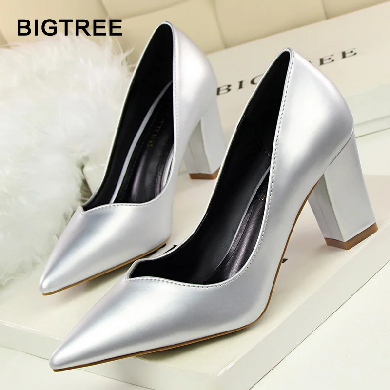 Pompes Blgtree gris argent Hauts Sexy apricot Femmes Chaussures Mode Haute rouge Bout Talon Noir Talons Pointu En Peu vert De Carré Pu Profonde Cuir trHqPr8
