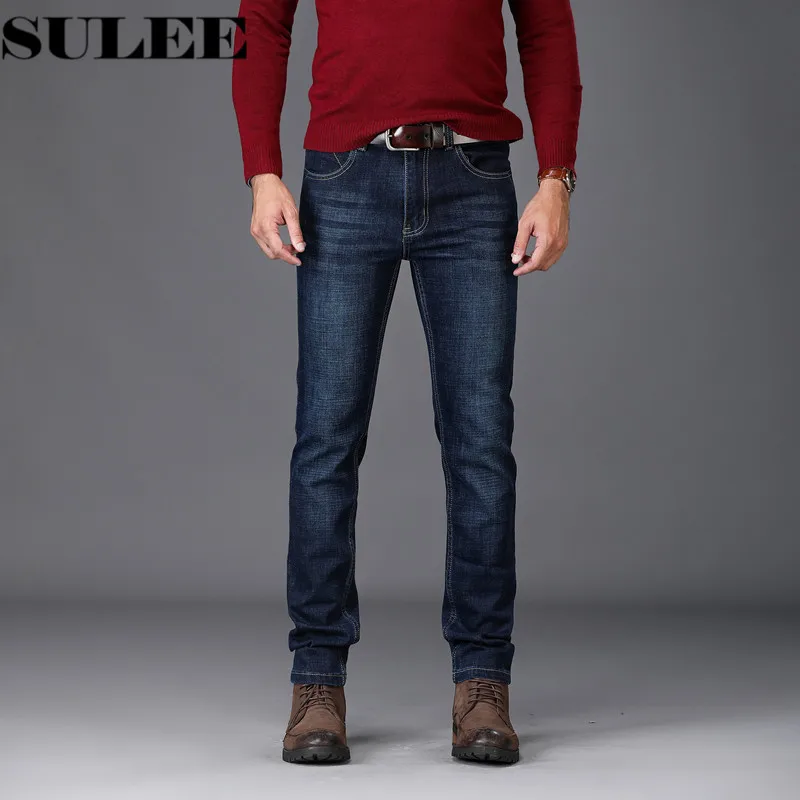 Beste SULEE Merk 2017 Heren Jeans Nieuwe Mode Mannen Casual Jeans Slanke Rechte Herfst Winter Zware Gewicht Lange Broek Heet Verkoop