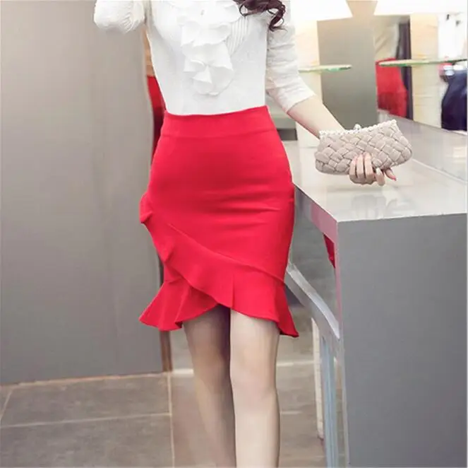 Женская офисная юбка с оборками необычная высокой талией модель 5XL 2020|skirt irregular|high