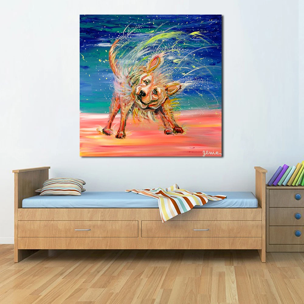 JQHYART Shaking Dog By Paintings On Canvas Modern Wall Pictures For