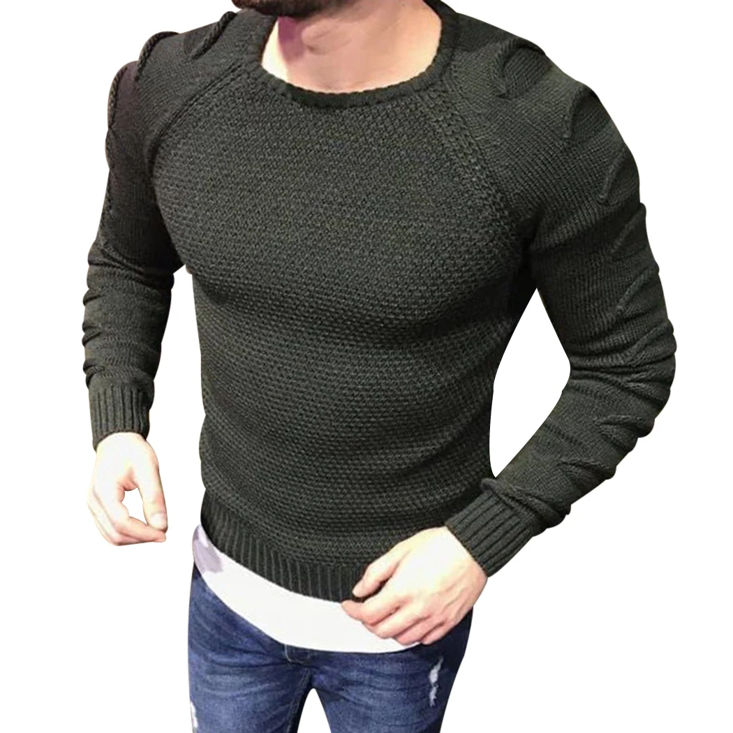 Для мужчин трикотажный пуловер s лоскутное отверстие свитера мода Slim Fit мужской