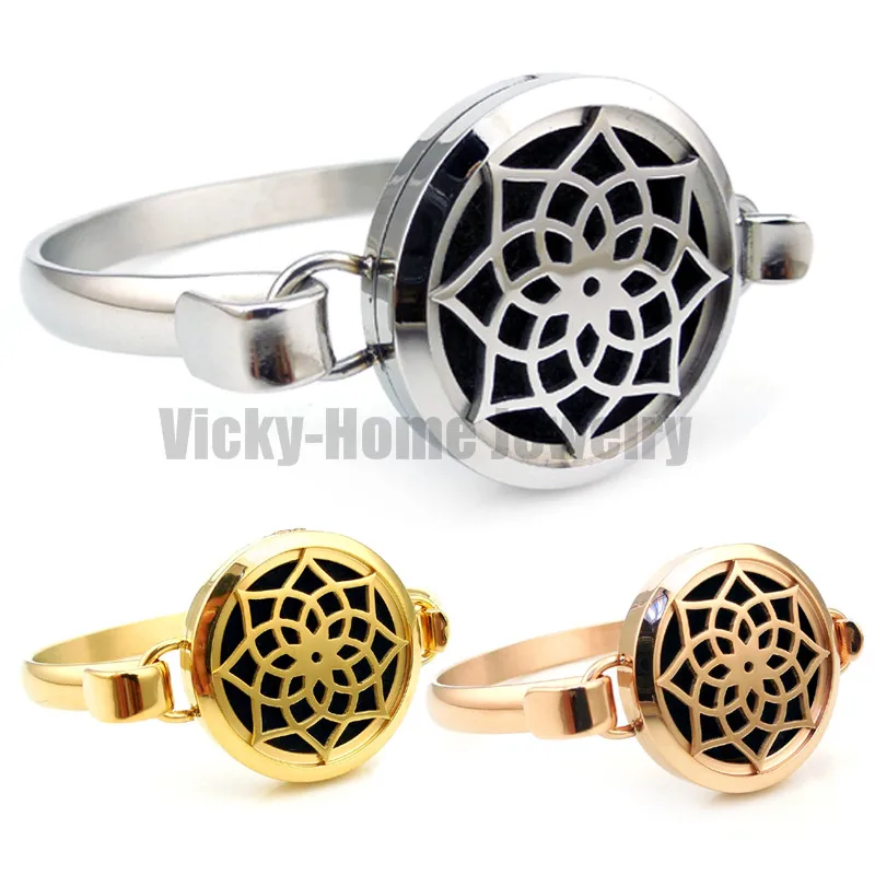 

Round Silver Lotus Flower (25-30mm) with Circle Band Aromatherapy / Essential Oils Aromatherapy Locket Bracelet Jewelry
