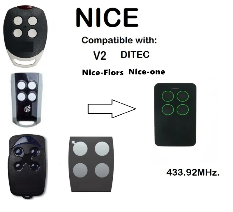

2pcs V2, Ditec GOL4, Nice Flors, Nice One compatible Remote Control duplicator Fob 433.92MHz rolling code top quality
