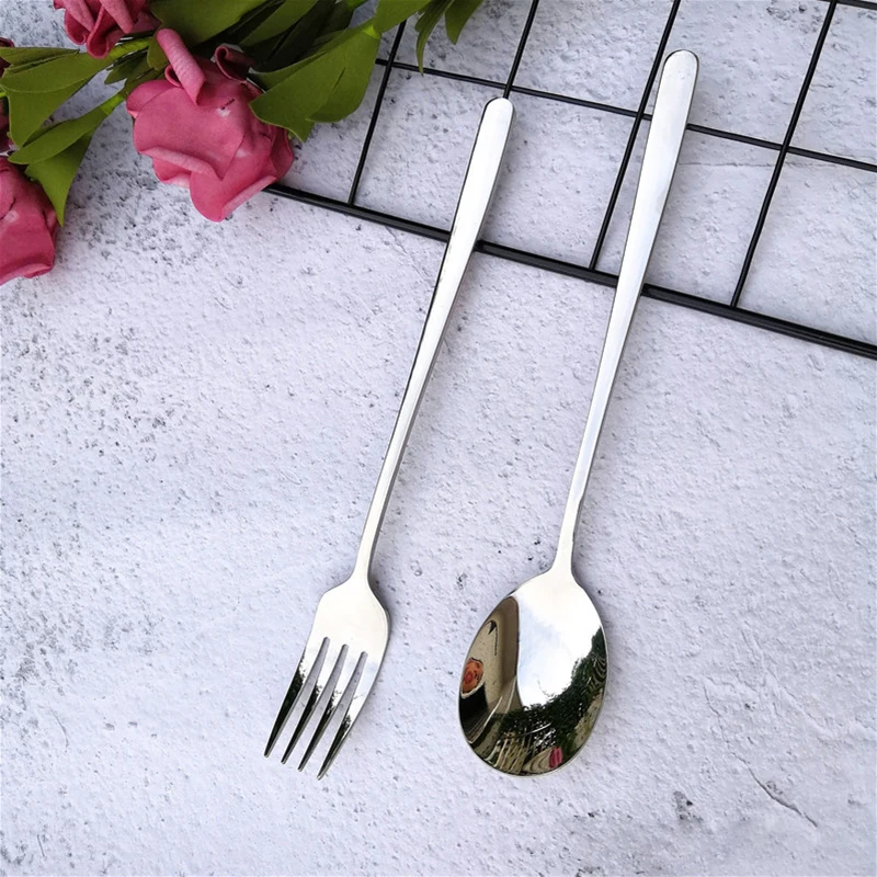 4pcs 8'' Korean Fork and Spoon set Creative 304 Stainless Steel Tableware Coffee Dessert Cake Tea Ice Cream Fork Spoons Xma Gift