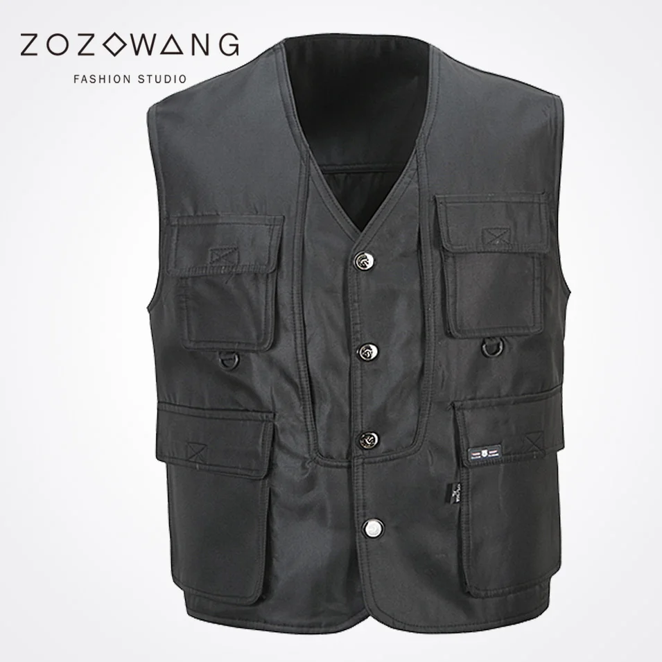 New Zozowang solid casual Single Breasted loose spring autumn vest men fashion Big pocket short 2XL waist coat men Khaki New Zozowang solid casual Single Breasted loose spring autumn vest men fashion Big pocket short 2XL waist coat men Khaki