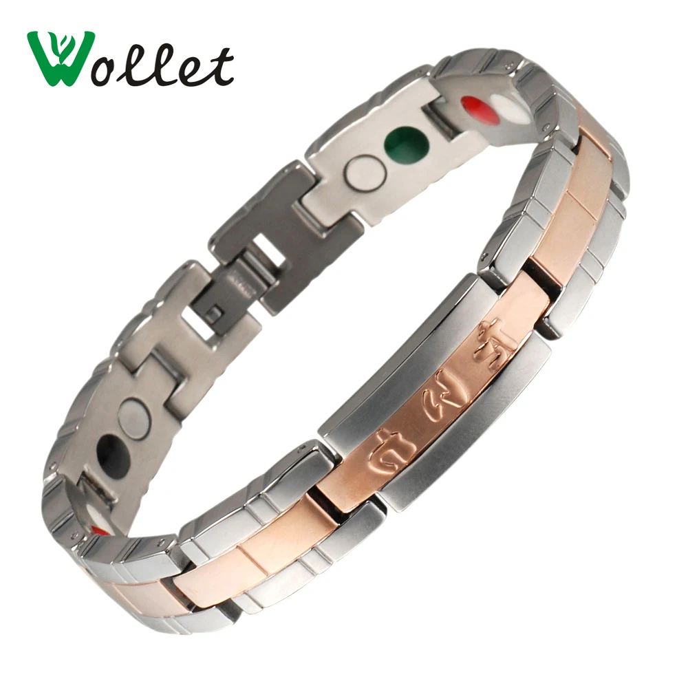 

Wollet Jewelry Japanese Titanium Magnetic Bracelet for Women Men Rose Gold Color Tourmaline Negative Ion Infrared Germanium 20cm