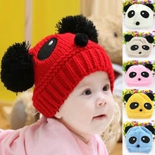 Мода Детские Шапки Pom Pom Cute Panda Мультфильм Животных Дети мальчик в Девочке Трикотажные Вязания Зима Теплая Бархатная Шапка Skullies Шапочки LB