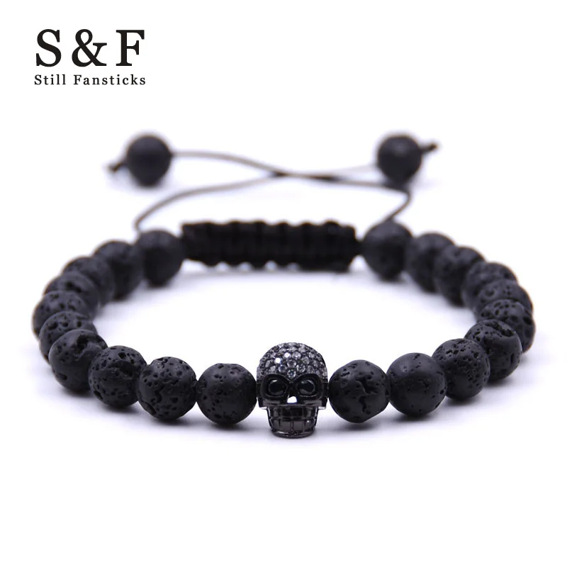 

8mm Adjustable Skull Bracelet Beads Jewelry Bracelets For Women Men Pulseira Masculina Feminina Bijoux Erkek Bileklik Charm