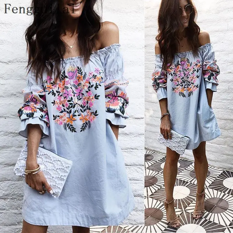 

Women Off Shoulder Casual Frill Tops Ladies Loose Summer Floral Shirt Blouse Slash Neck