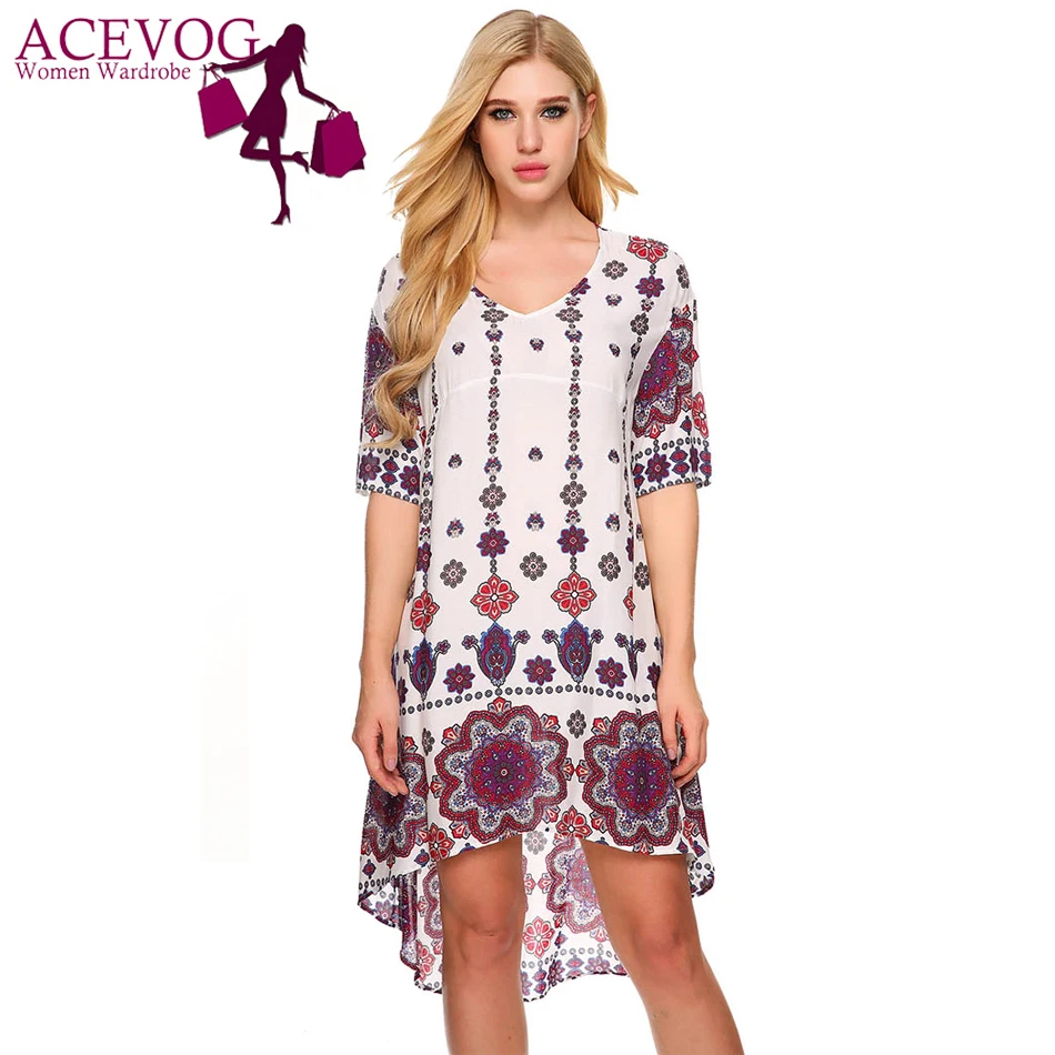 Casual V-Neck Printed Short-Sleeved Dress