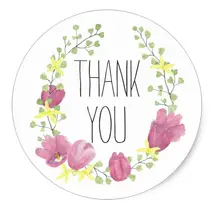 1.5inch Wedding Floral Thank You Tulip Flower Wreath Favor Classic Round Sticker