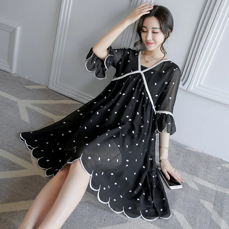 

New Summer Chiffon Maternity Dress Embroidery pregnancy Dresses Casual Expectant Mother Half Sleeve Loose Pregnant Women Clothes
