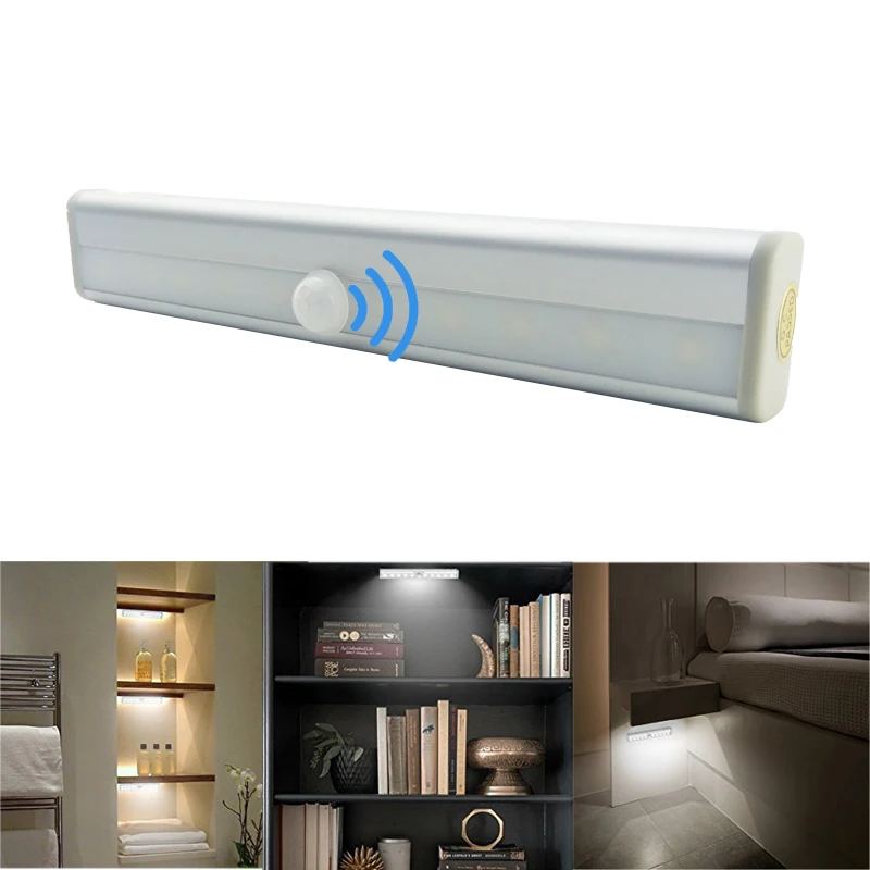 PIR Motion Sensor Night Light LED Under Cabinet Light Auto On/Off  6/10 LEDs for Kitchen Bedroom Closet Wardrobe