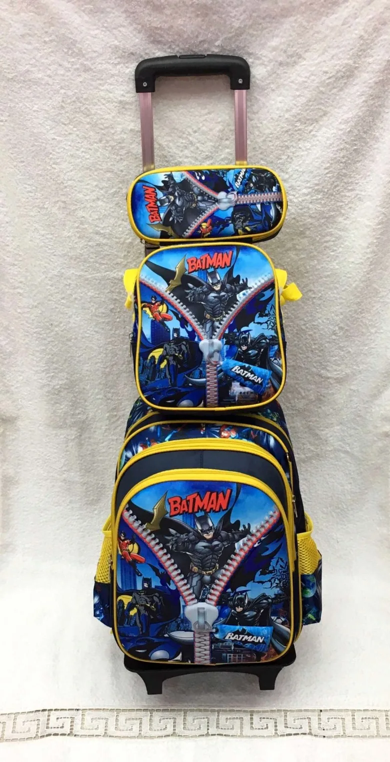 3 шт./компл. основной сумки-тележки для школы Железный человек, "Бэтмен" и "Человек-паук" детская одежда с рисунком из аниме рюкзак школьный ребенок с колёса 16"
