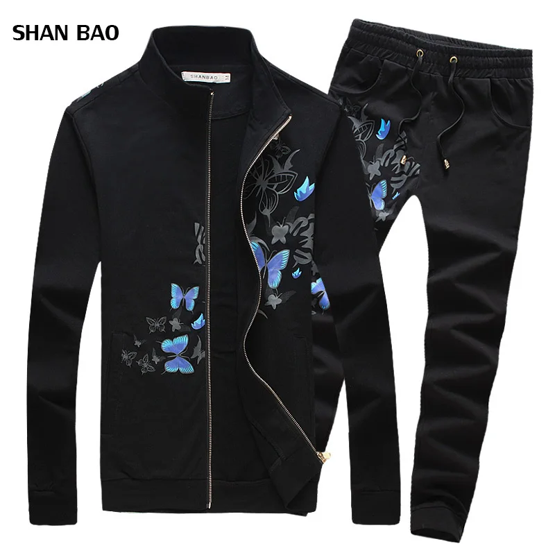 Shan Bao 2017, Новая мода весна для мужчин's наборы для ухода за кожей китайский стиль с принтом бабочки мужчин спортивная высокое Кач