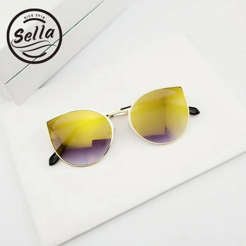 Sella Модные женские летние винтажные Cateye отражающие Солнцезащитные очки