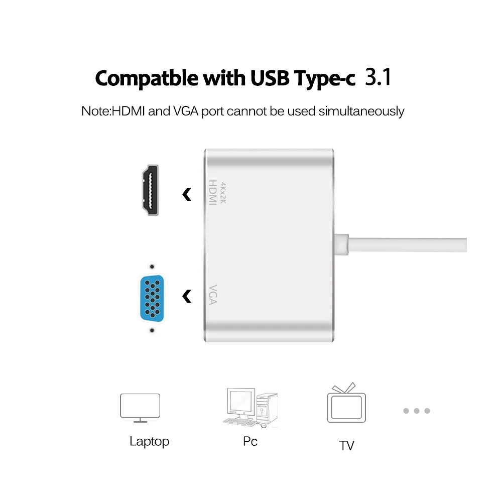 USB type c к VGA HDMI конвертер 2 в 1 4K 1080P аудио и видео адаптер для планшетного монитора