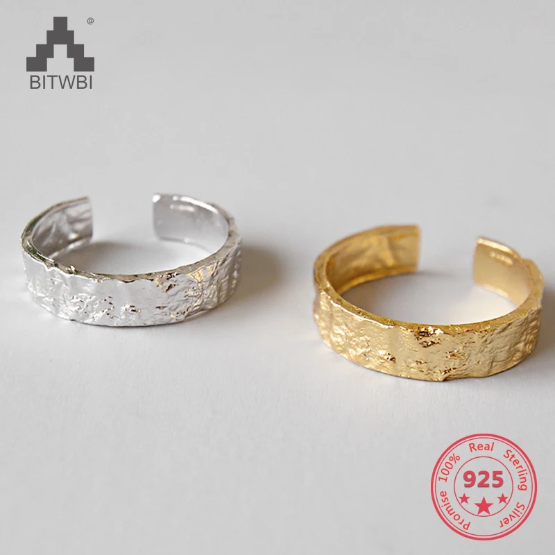 S925 Sterling Silver Unique Irregular Concave Convex Surface Open Ring For Women huismerk kopen in de aanbieding