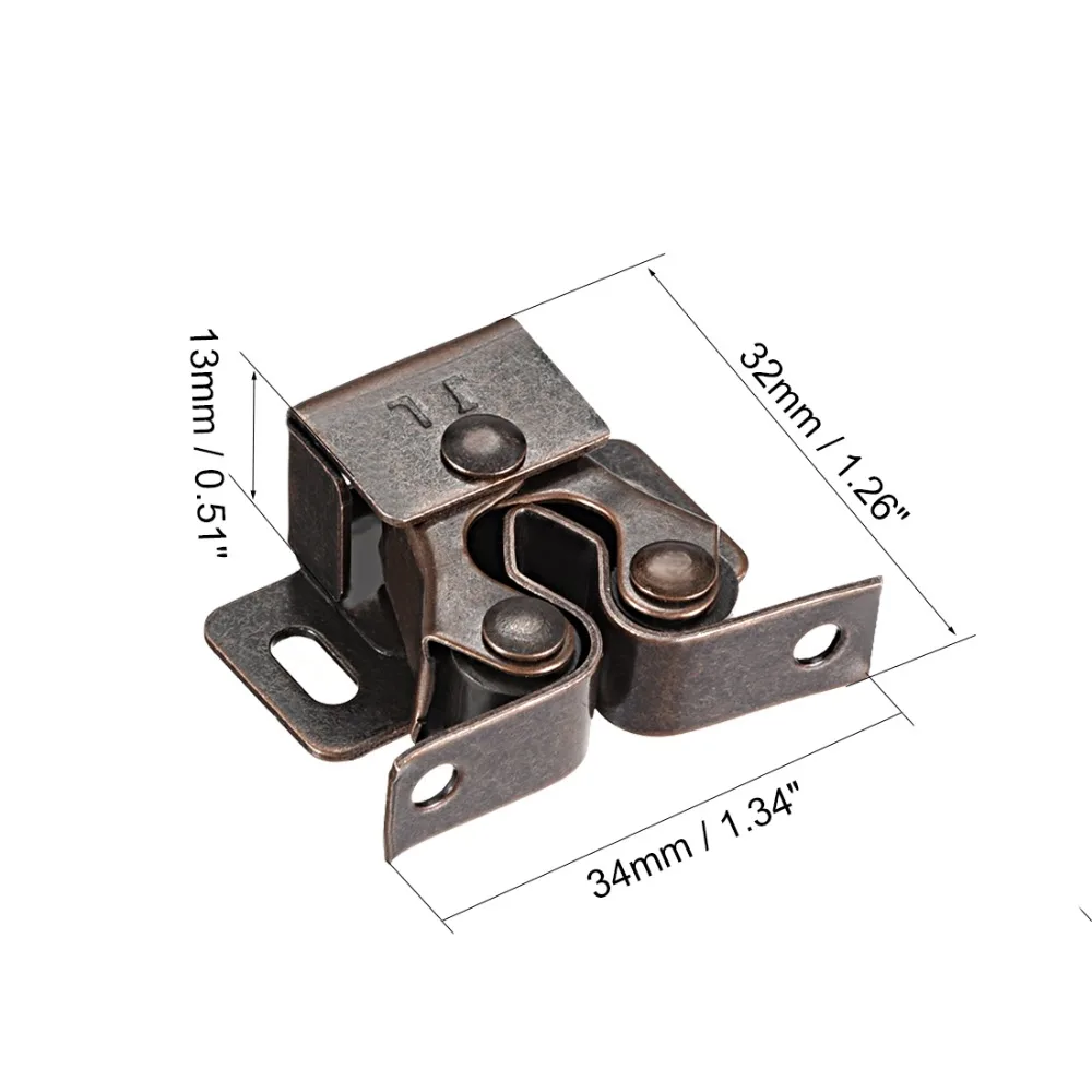 Cabinet Door Double Roller Catch Ball Latch with Prong Coppper Tone 34 x 32 x 13mm Ideal Accessory for Home 20pcs 10pcs