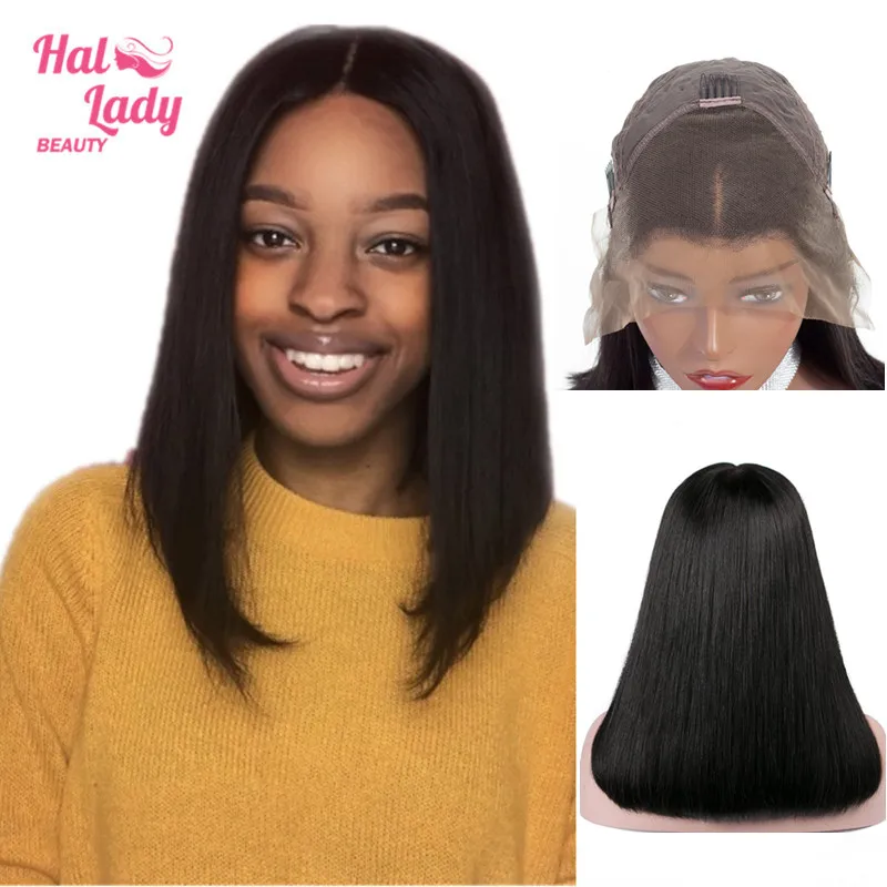 Halo Lady Hair 13*4 короткие человеческие волосы на шнурках парики боб парик для черных женщин бразильский прямой фронтальный парик предварительно выщипанный алиперл