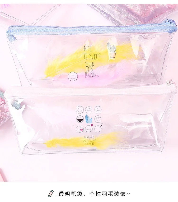 Креативная прозрачная сумка для карандашей с милым мультяшным принтом, простая Декоративная Сумка Для Карандашей Из ПВХ на молнии, корейские канцелярские принадлежности