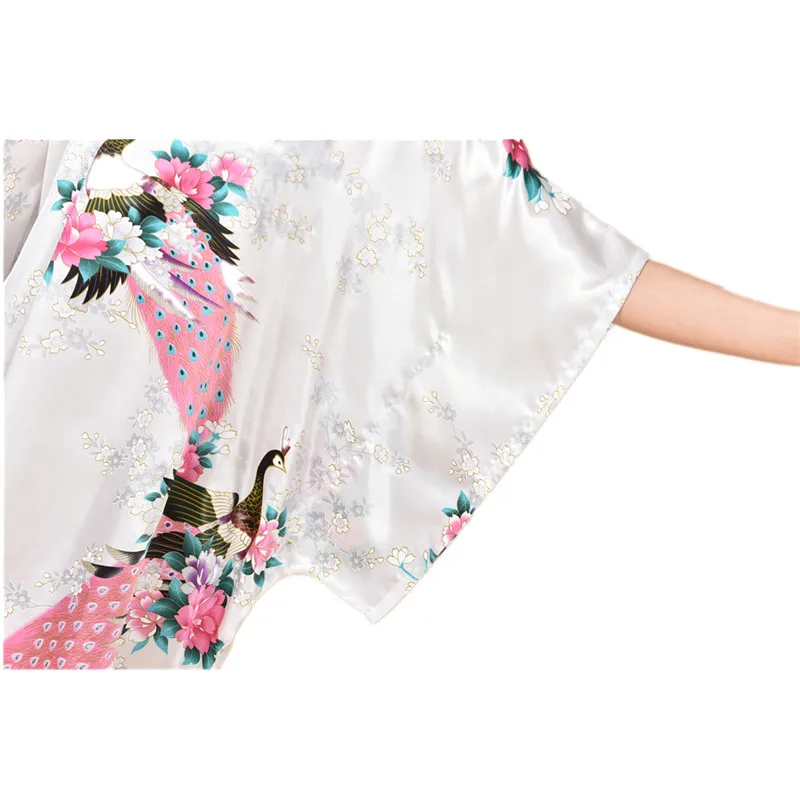 Лидер продаж, китайская женская шелковая пижама, халат, летняя Домашняя одежда, с принтом павлина, юката, ночная рубашка, J06
