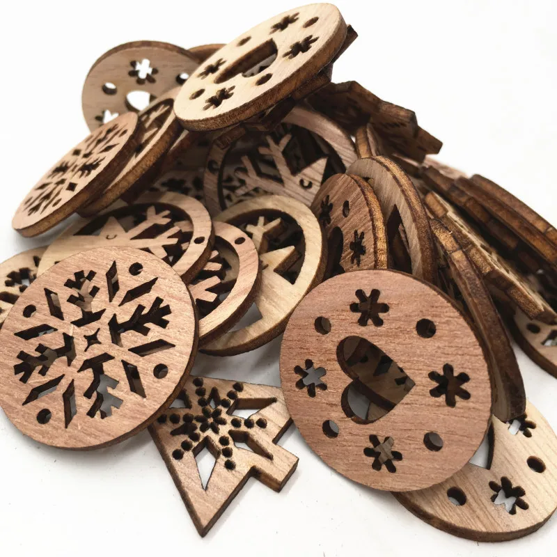 50 шт естественные необработанные деревянные ломтики круглые деревянные вырезы готовы к окрашиванию и украшению 30 мм(смешанный узор