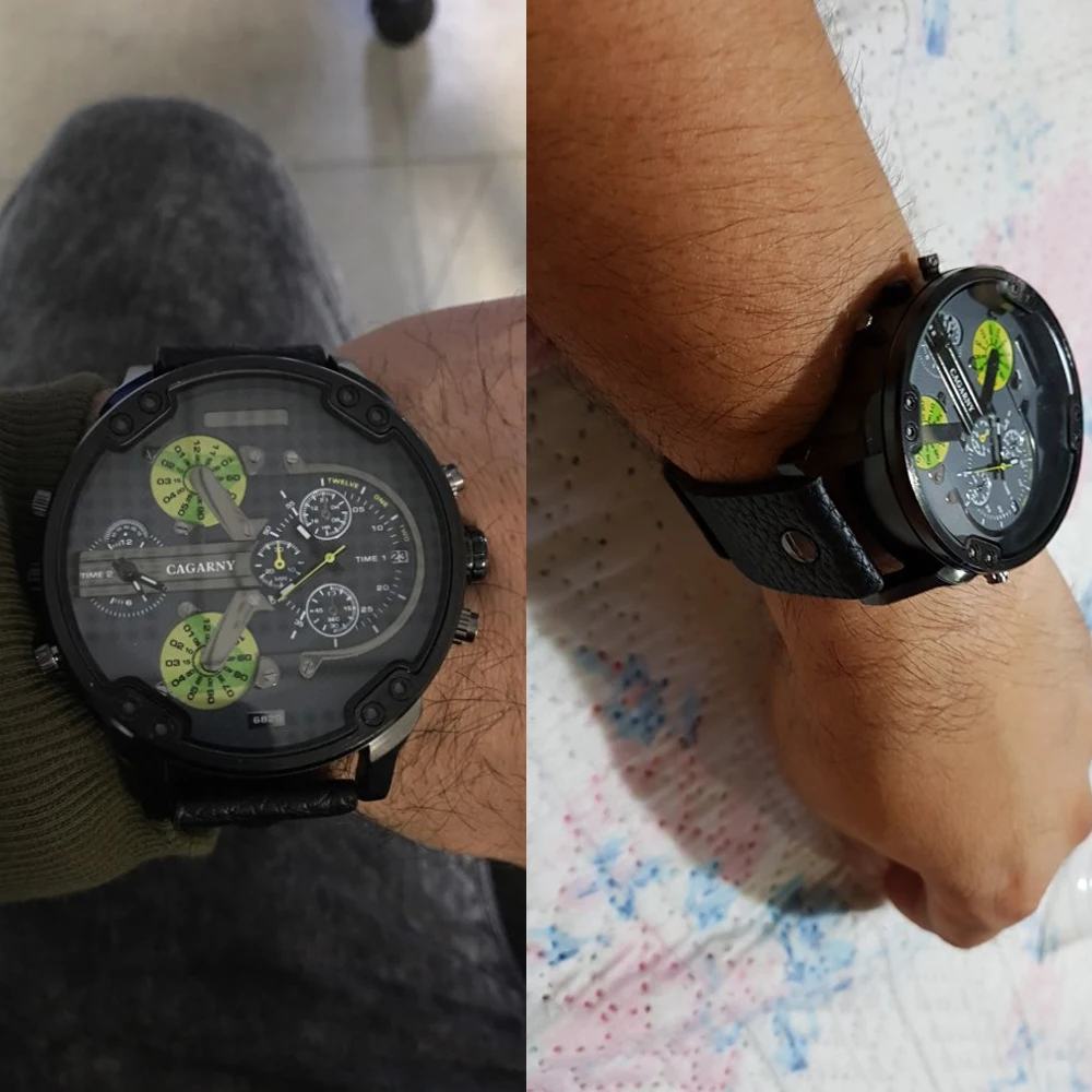 Модные мужские часы с кожаным ремешком, повседневные аналоговые кварцевые часы для мужчин, водонепроницаемые, двойные, военные, relojes hombre часы