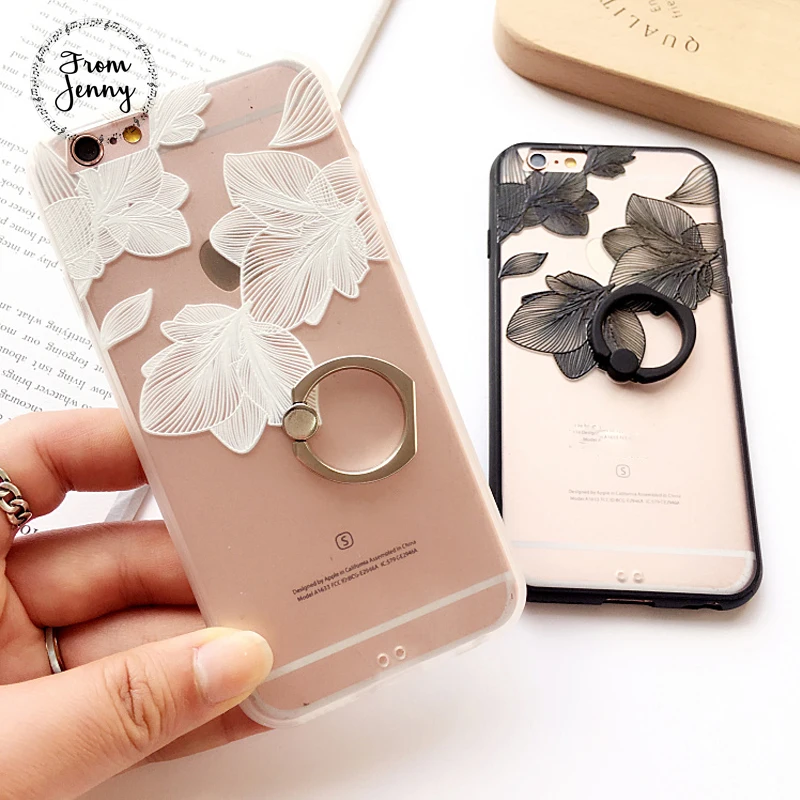 From Jenny Ring Grip Lace Flower Pattern Case For iPhone 6