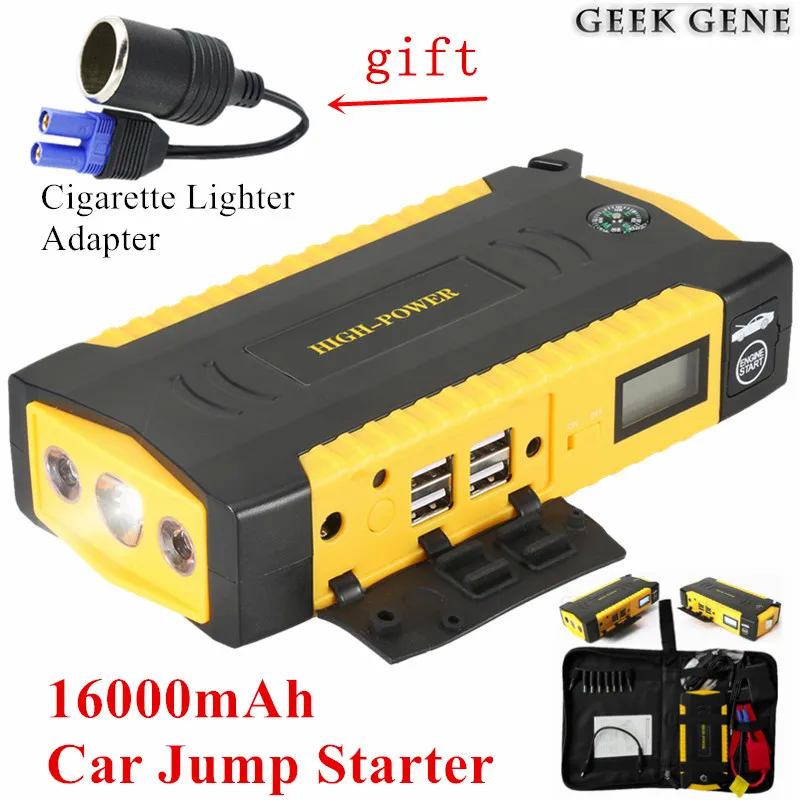 Car Jump Starter 16000mAh Portable Petrol Diesel Starting Device Power Bank 600A 12V Car Charger for