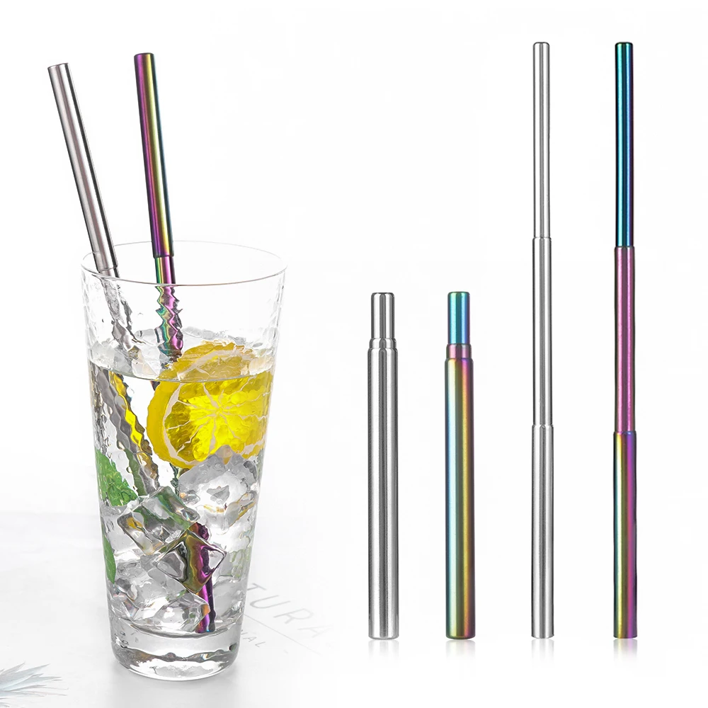 

1Pcs Reusable Travel Straw & Cleaning Brush Stainless Steel Metal Telescopic Drinking Straw Folding Filter Bar Accessories 2019