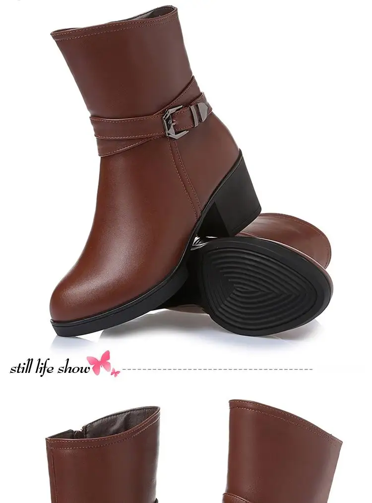 GKTINOO/новые женские зимние ботинки однотонные ботинки до середины икры на Высоком толстом каблуке из натуральной кожи женские теплые плюшевые ботинки Дамская обувь размера плюс
