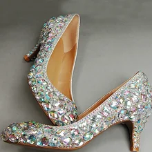 Wedding Sparkly Glitter Middle Heels For Prom Rhinestone Wedding Shoes Bridal Shoes woman fashion Prom dress shoes