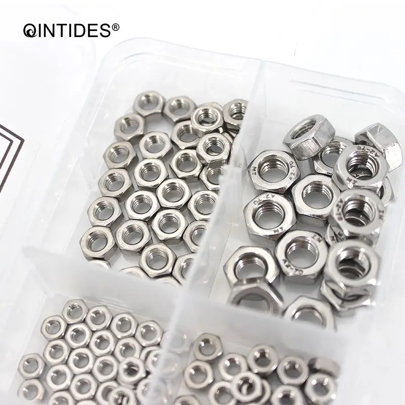 QINTIDES 200 шт./компл. M1.6 M2 M2.5 M3 M4 M5 M6 шестигранные гайки с метрическими резьбой 304 из