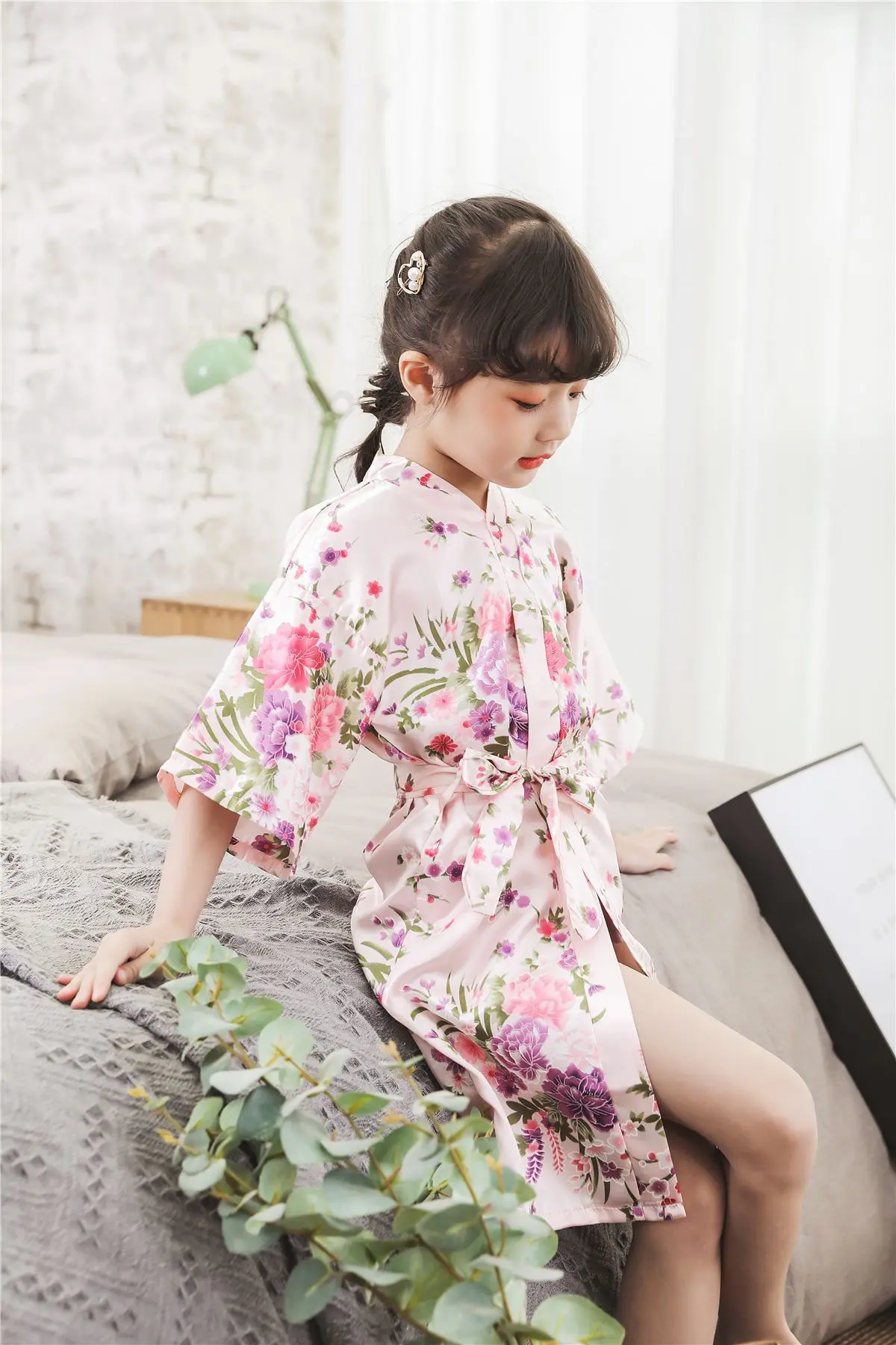 Летние японские пижамы для девочек, одежда, детский халат с цветочным принтом, Детские домашние кимоно, традиционные костюмы, детская домашняя мягкая Пижама