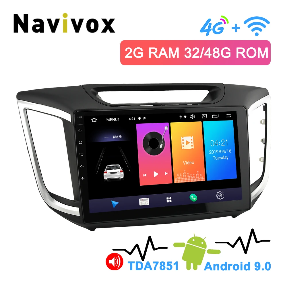 

Navivox 10.1" 2 Din Android 9.0 Car DVD GPS Navigation For Hyundai Creta IX25 2014-2019 Car Multimedia Player with 4G for Option