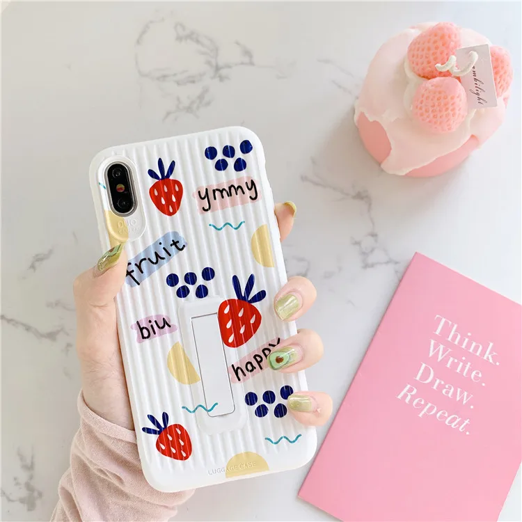 

Cute Fruit Strawberry Wave Point Phone Case For iPhone 7 7 Puls 6 6S 7 8 Puls X Xr Xsmax Xs Cases Soft TPU Hidden Bracket Cover