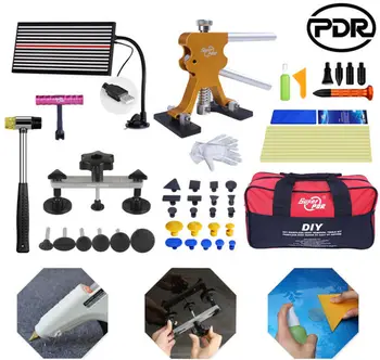 

PDR Tools Car Body Dent Ding Hail Removal DIY PDR Tool Line Board Puller T-bar Kit with Tool Bag