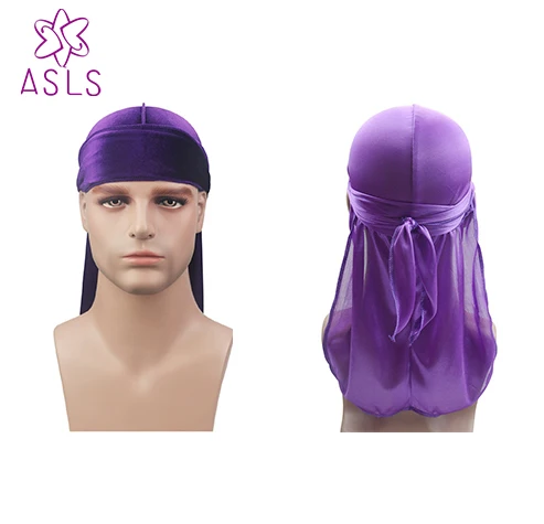 

New Men's and wSilk Durag Bandana Headwear Wide Doo Rag Bonnet Polyester Cap Comfortable Sleeping Hat 2pcs/lot