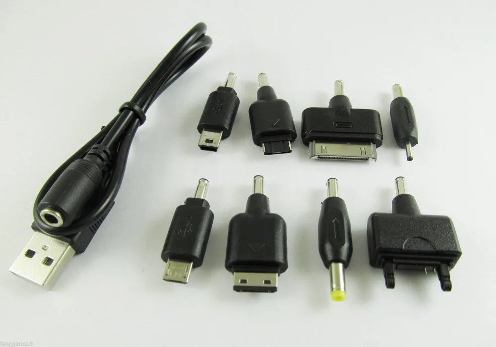 1 Set Black USB Charge Cable with 8 DC Adapters for PSP MP3 Kit 35cmin