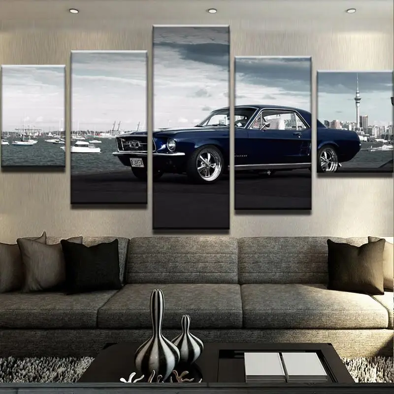 Framed Canvas Posters Prints Wall Prints 5 Panels Blue Car Pictures Modern Decoration Paintings
