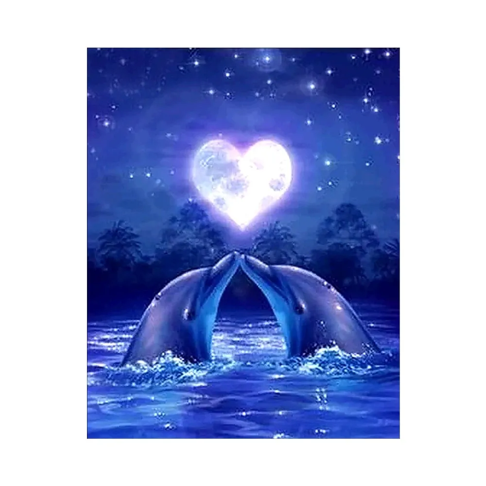 

New Arrival Romantic Dolphins 5D Diamonds Embroidery Diamond Mosaic Round Diamond Painting Cross Stitch Kits Home Decoration