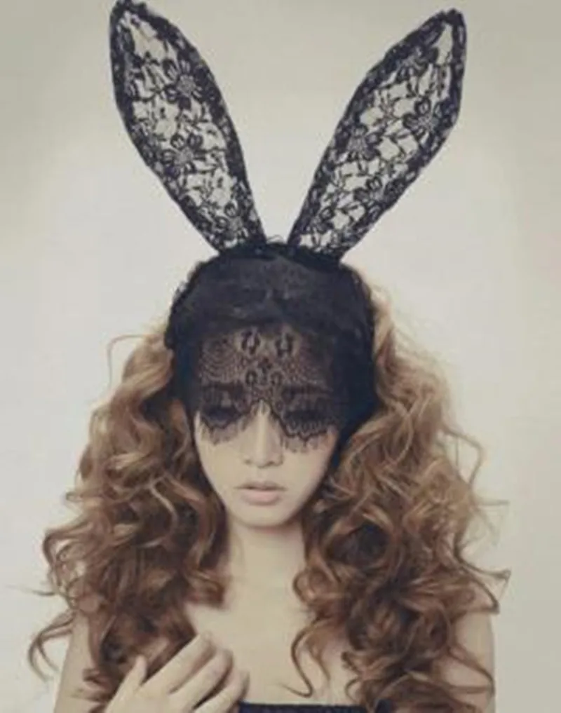 Модная Милая Кружевная повязка на голову с кошачьими ушками Rebbit, кружевная маска для праздника, вечеринки, танцев, аксессуары для волос, Женская повязка на голову на Хэллоуин