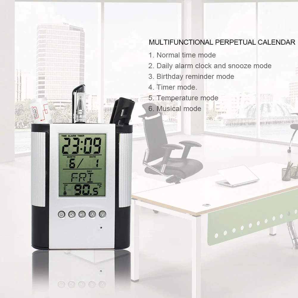 ABS Многофункциональный Будильник держатель ручки для часов офис Электронный Календарь Будильник ЖК-дисплей температура дисплей контейнер#16