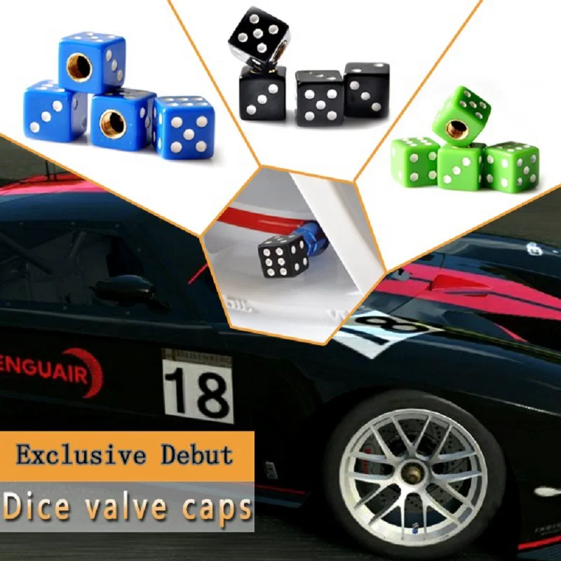 4 PCS/Set Funny Dice Car Tire Valve Stem Cap High Quality Tyre Valve