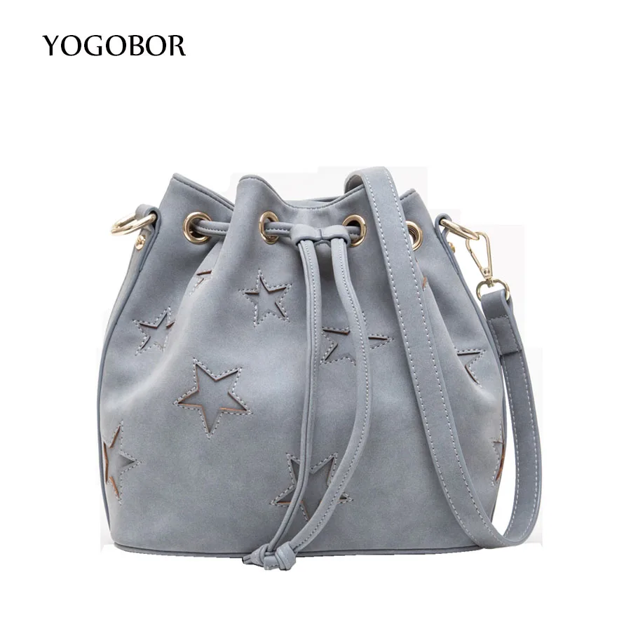 Women Bags 2017 New Spring Summer Drawstring Bucket Bags Gray Cute Star