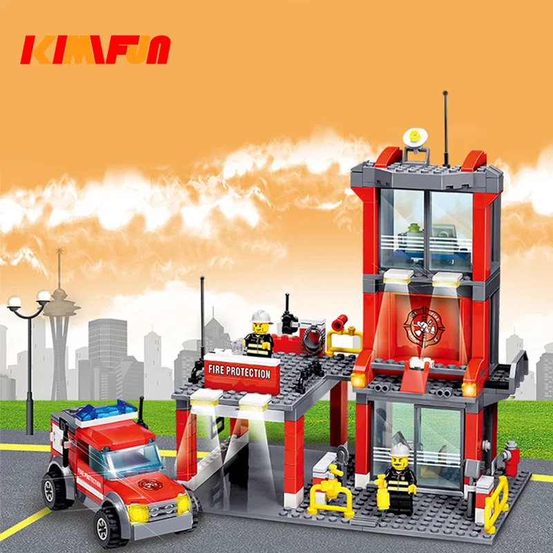 300pcs+ Model Building Fire Department Car Brick Building Blocks Building Kits Classic Toys Compatible with Legoings