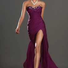 Фиолетовые Вечерние платья Русалка Милая шифон бисерный разрез сексуальный размера плюс длинное вечернее платье Выпускные платья Robe De Soiree
