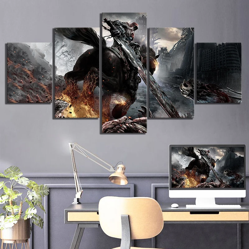 Waliicorners 5 Piece HD Picture Kinght War Darksiders Game Poster Paintings Fantasy Wall Art Decorative Paintings for Home Decor 7
