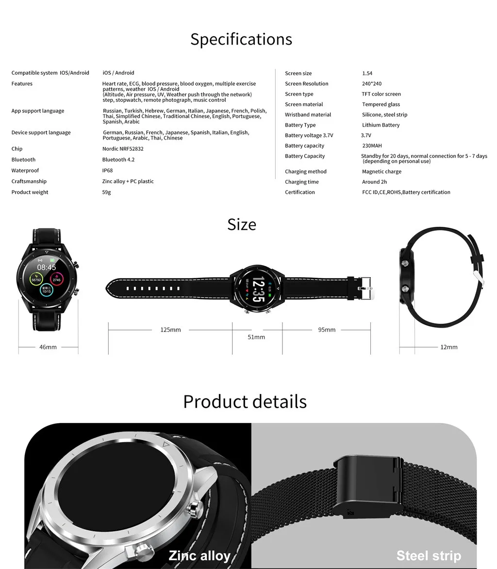 DT28 ECG Blood Oxygen Blood Pressure Heart Rate Monitor Sports Smart Watch Heart Rate Monitor bracelet femme 2019